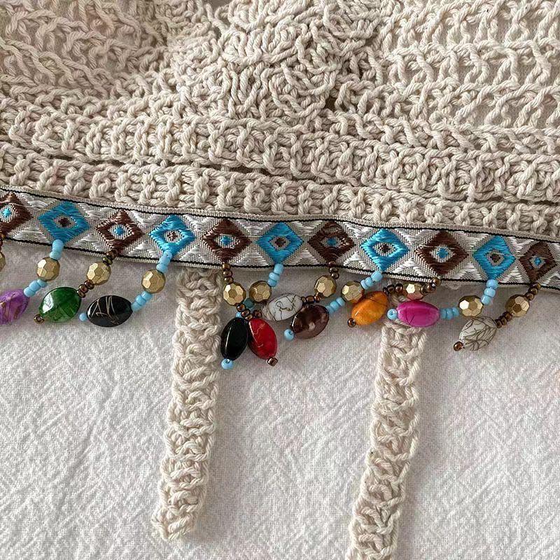 Bohemian Hollow Out Backless Halter Crop Top - Women's Sleeveless Summer Beach Camisole