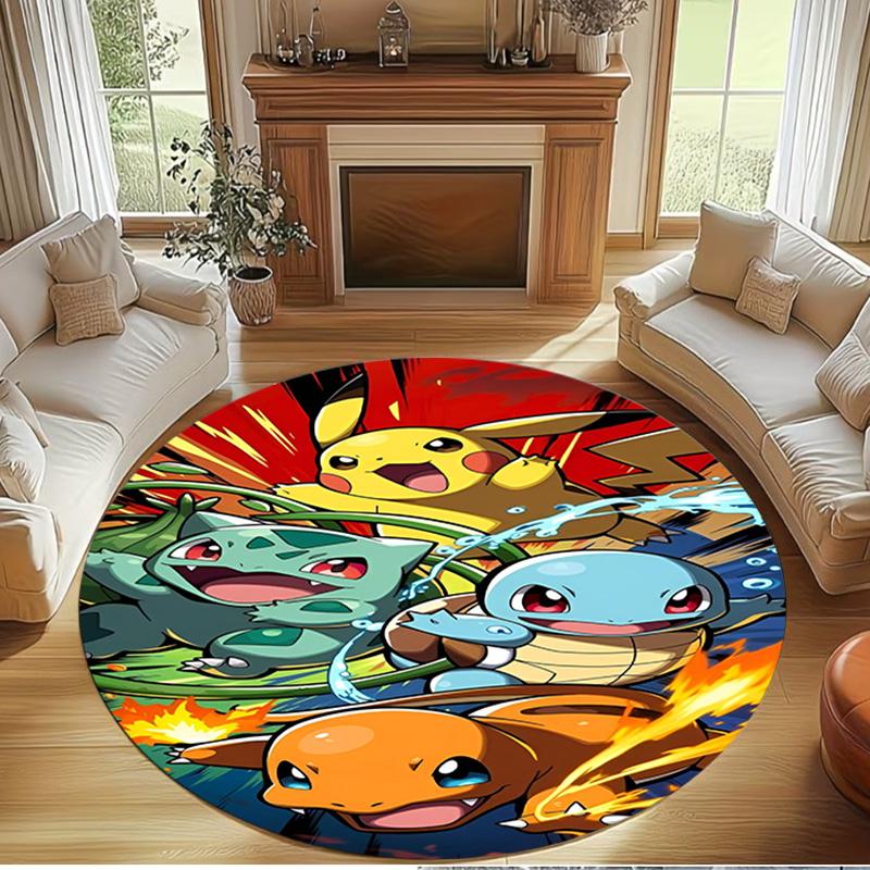 Pokemon Print Round Rug, Washable Floor Carpet, For Entryway Dorm Laundry Room Office Study, Home Decor Birthday Christmas Gift