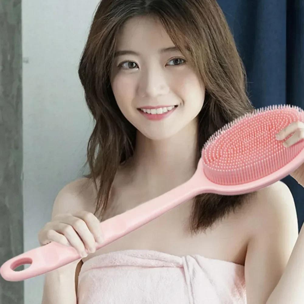 Double-Sided Silicone Back Scrubber Long Handle Body Bath Brushes Mud Back Scrubber Shower Massage Exfoliation Brush Body Wash