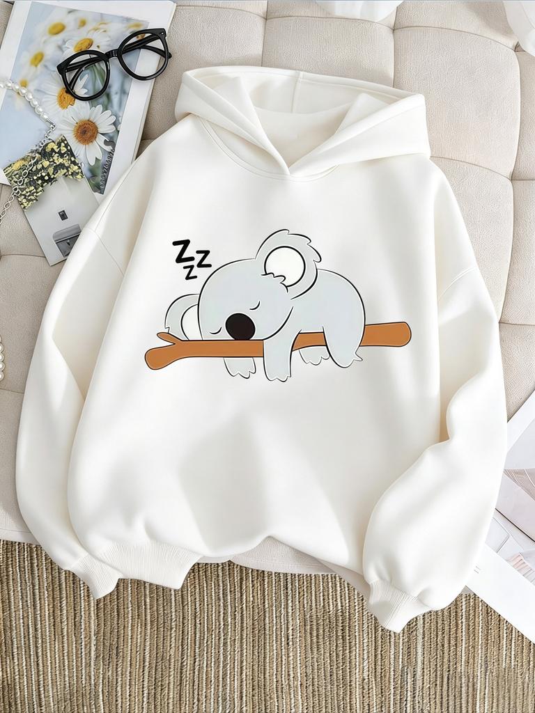 Felpa con Cappuccio per Bambini Stampa Koala Addormentato su Ramo Cartone Animato Felpa Larga Oversize Pullover Quotidiano per Ragazzi e Ragazze