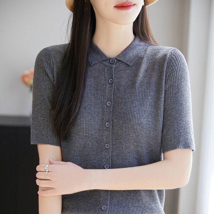 Stylish Women's Lapel Knit Top - Short Sleeve, Fresh & Comfortable Commuting Style