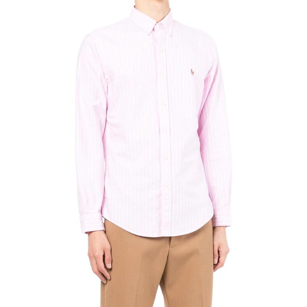 Polo Ralph Lauren Ss22 Logo Embroidered Striped Button-Up Long Sleeve Shirt Men Shirts Pink 710829448-002