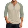 Men's Button-Down Contrast Raglan 3/4 Sleeve Top