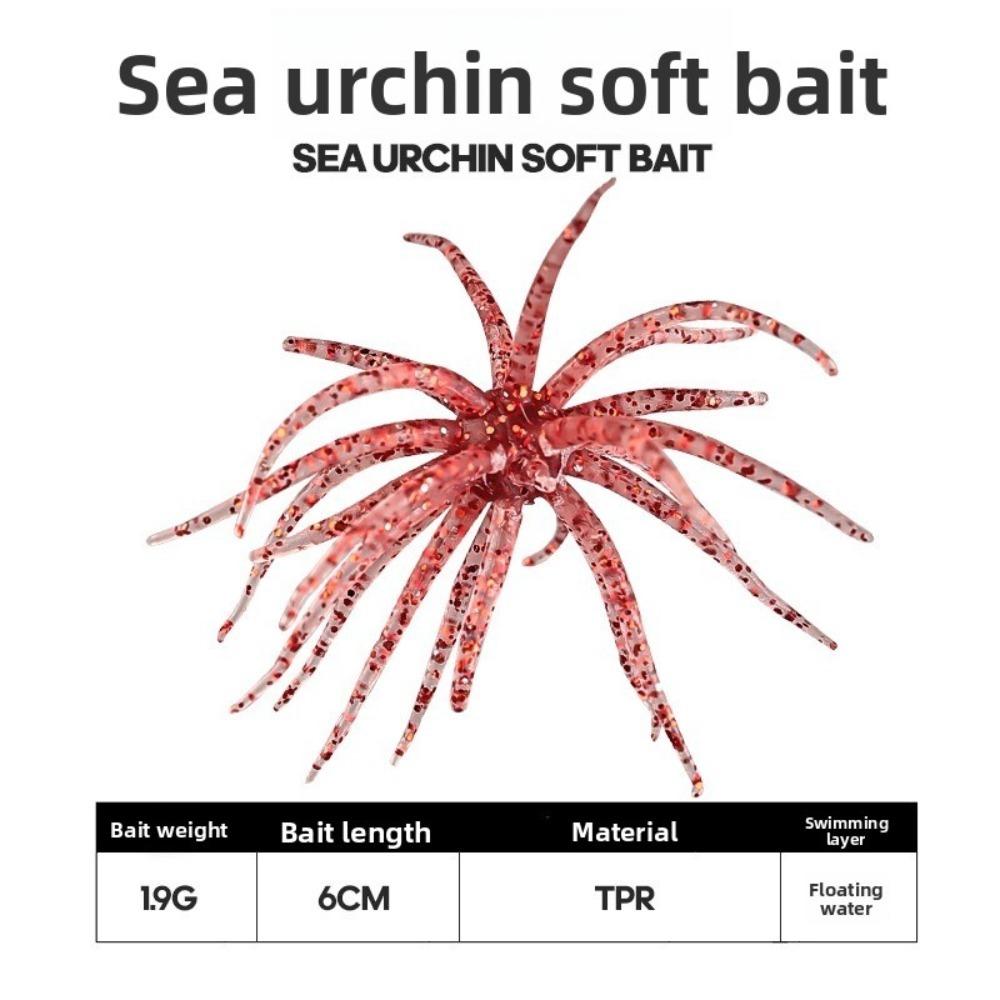 

5pcs Set TPE Material Sea Urchin Lure 5cm 1.9g Sea Fishing Lure Saltwater Fishing 5pcs червоний