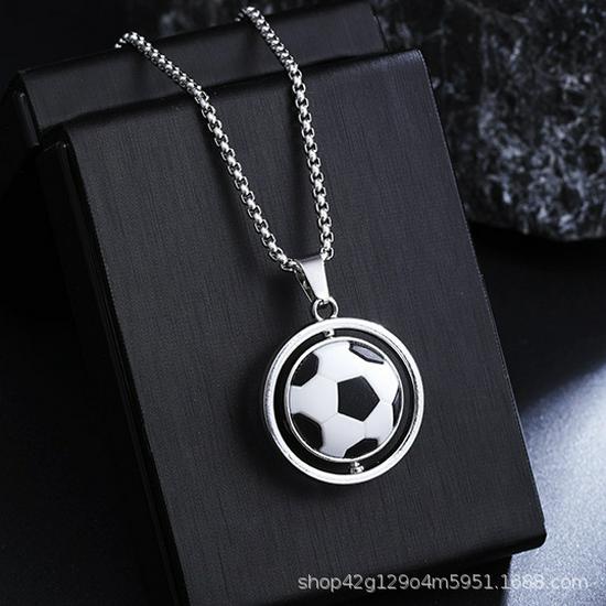 European American Creative Sports Pendant Necklace - Rotating Basketball & Football Design, Titanium Steel Sweater Chain Gift