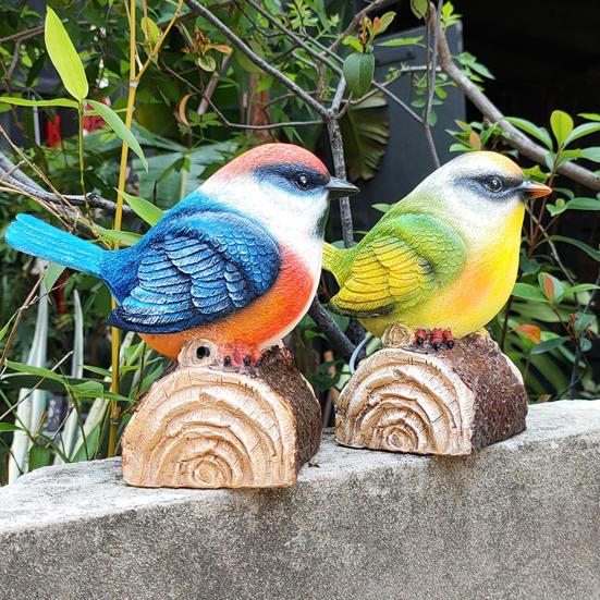 Bird Ornament with Light-Triggered Bird Sound Lifelike Look Decorative Bird Sculpture Garden Courtyard Decor