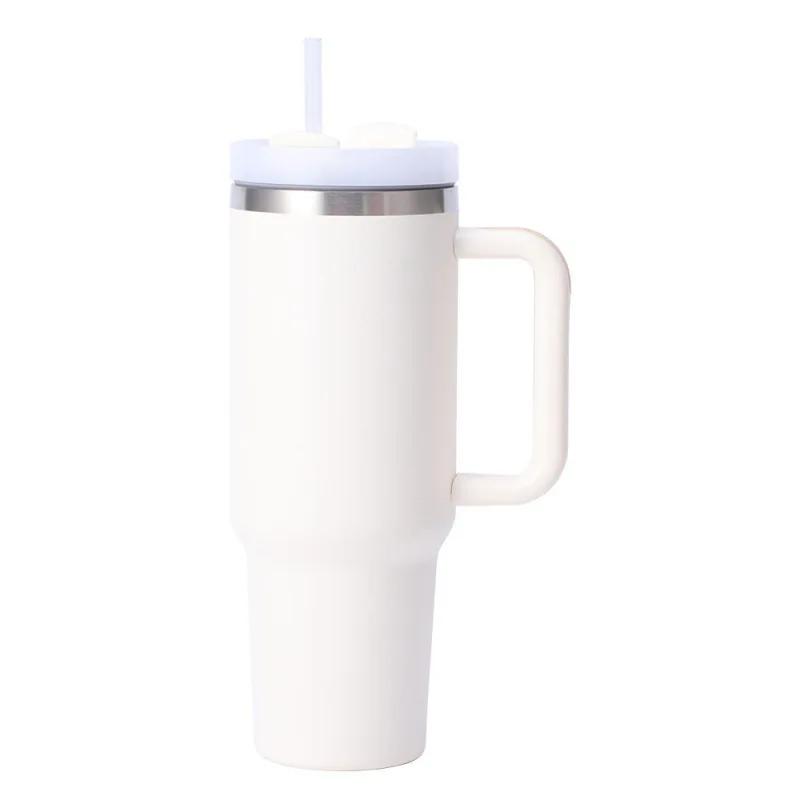 40oz Stainless Steel Handle Cup Double-layer Thermos Cup Sport Kettle for Men and Women Vacuum Cold-insulated Car Cup with Straw