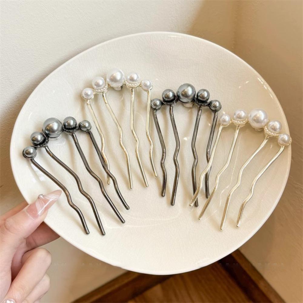 Fashion Metal U-Shaped Hair Stick for Women Girls Simple Pearl HairClip Pins Bun Maker Hairstyle Tools Hair Accessories