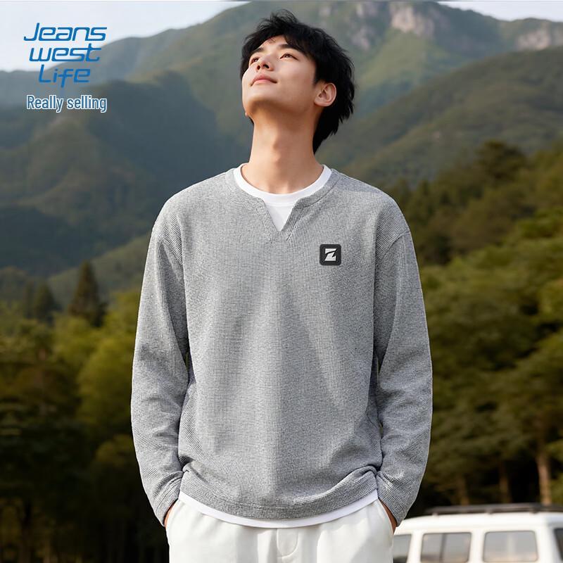 JEANSWEST LIFE Men s Waffle Knit Fake Two-Piece Long Sleeve T-Shirt XL