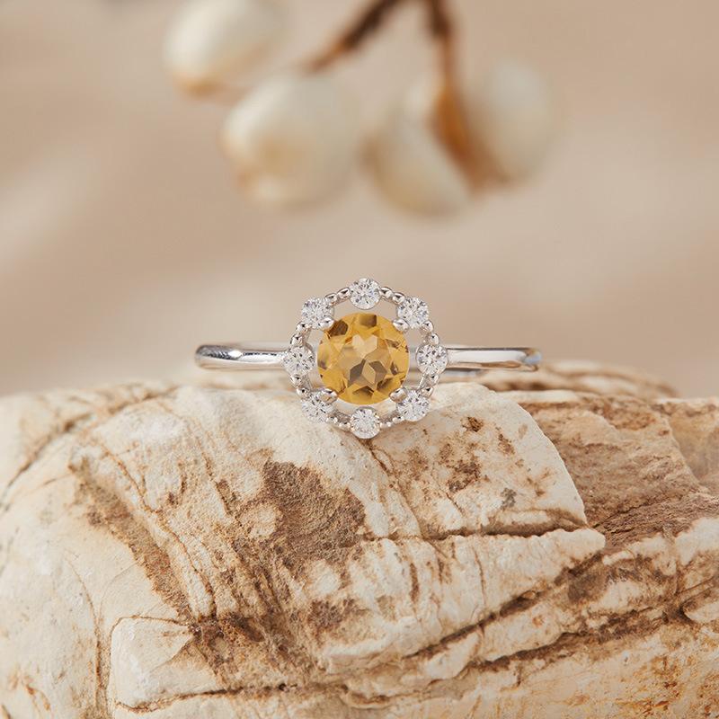 S925 Sterling Silver Natural Topaz Citrine Amethyst Olive Garnet Color Treasure Ring Women'S Jewelry Set Earrings