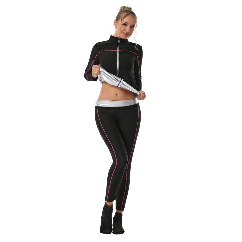 Women Sauna Suit Long Sleeve Zipper Top and Pants