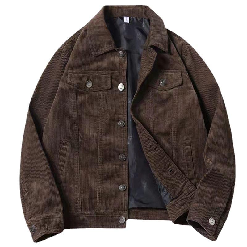Jachetă Corduroy Vintage Bărbați Primăvară și Toamnă Matură Stabilă Rever Scule Casual Largă Bumbac Jachetă