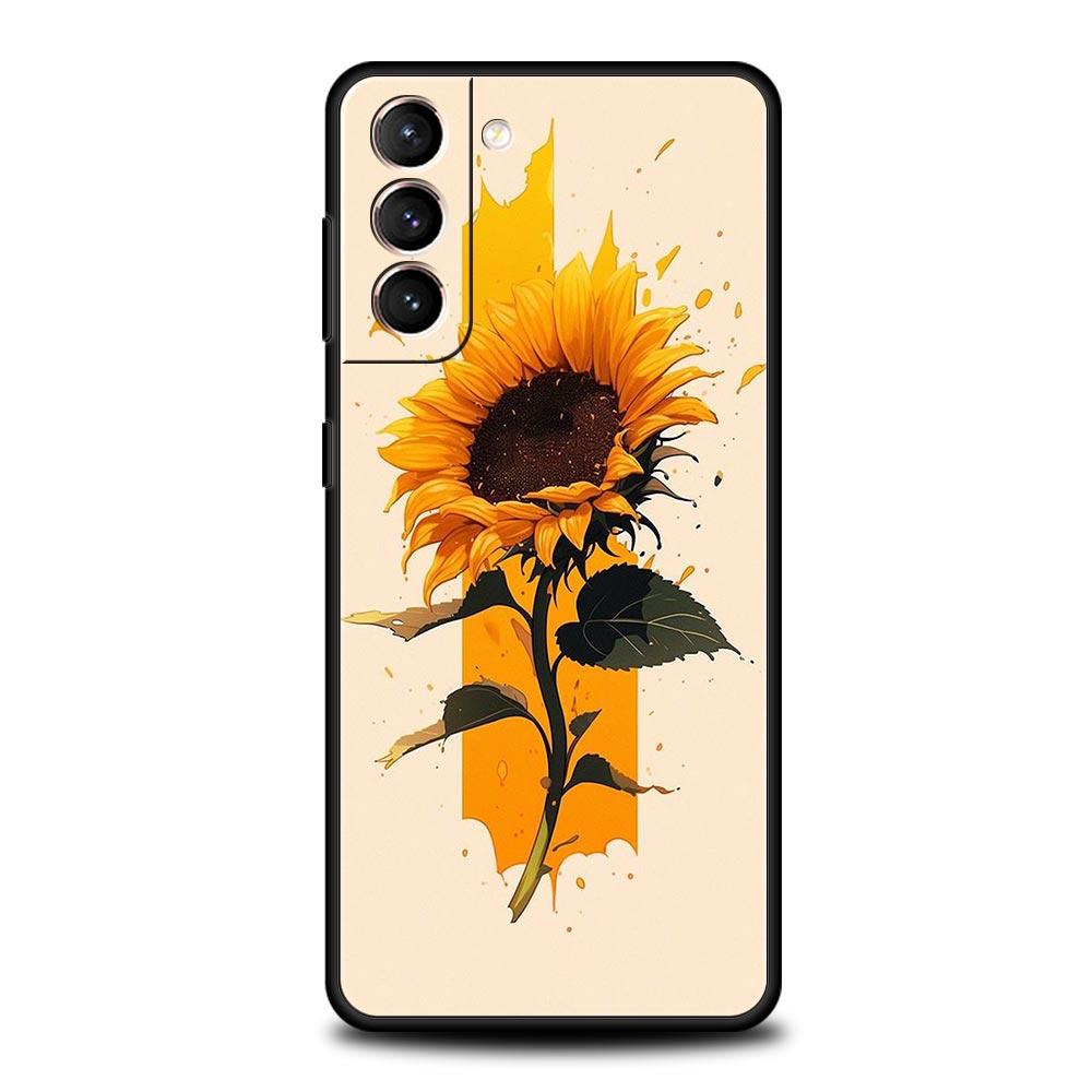 Sunflower Phone Case For Samsung Galaxy S26 Ultra S25 Plus S24 FE S23 S22 5G S21 S20 Cover Black Soft