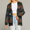 Women's Fashion Long Sleeve Print V-Neck Button Loose Cardigan Top