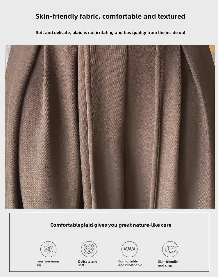 High-Grade Gray Wide-Leg Floor-Length Lace-Up Belly-Control Casual Pants for Women
