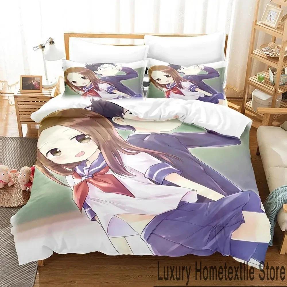 Anime Teasing Master Takagi-san Bedding Set 3D Duvet Cover Bed Set Quilt Cover Pillowcase Comforter King Queen Size Boys Adult