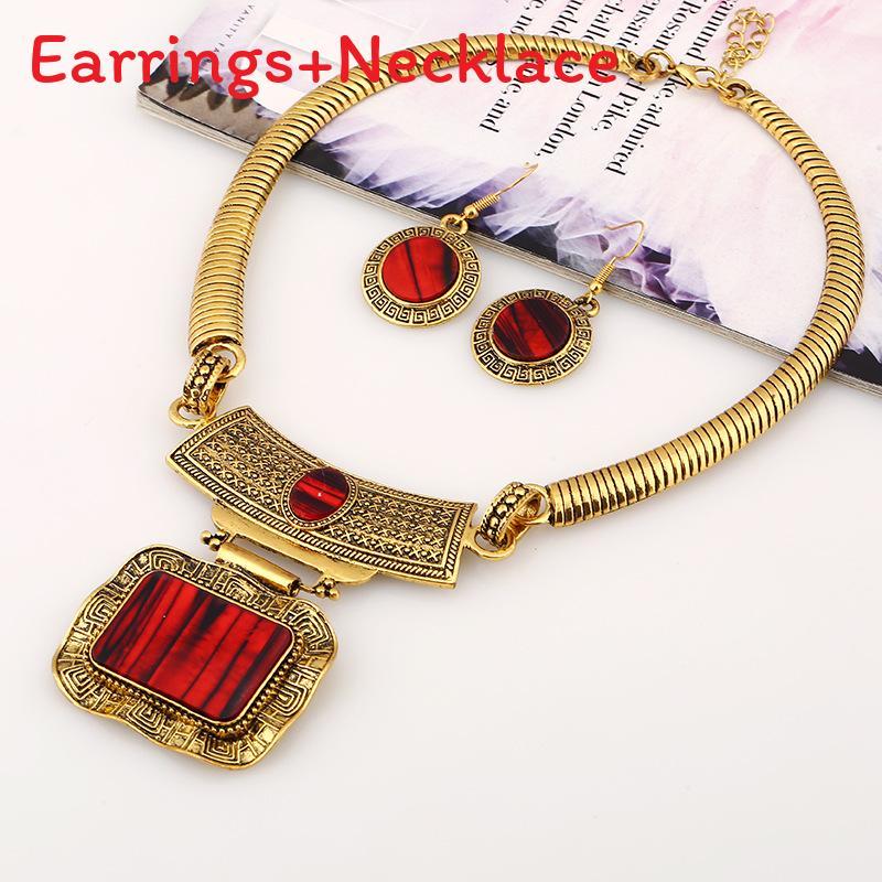 Geometric Alloy Necklace Earrings With Vintage Finish For Boho Fashion And Daily Wear