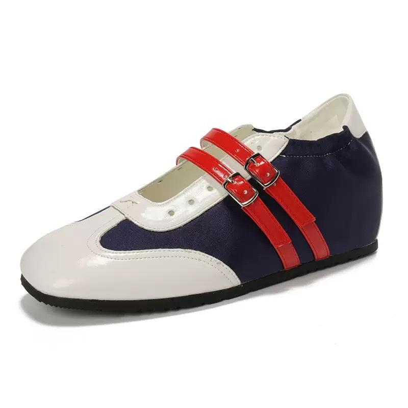 Cowhide grape mother inner height-increasing shoes ballet double buckle casual sports shoes breathable German training shoes women's flat Forr