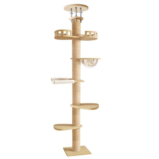 Cat Tree Floor To Ceiling Cat Tree Height Adjustable Cat Tower 6 Tier Hemp Scratching Post High Sturdy Cat Activity Tree Cat Scratching Post