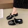 Thick Heel Bag Head Slippers Women's Summer Wear New Versatile Square Head Middle Heel with Half Slippers