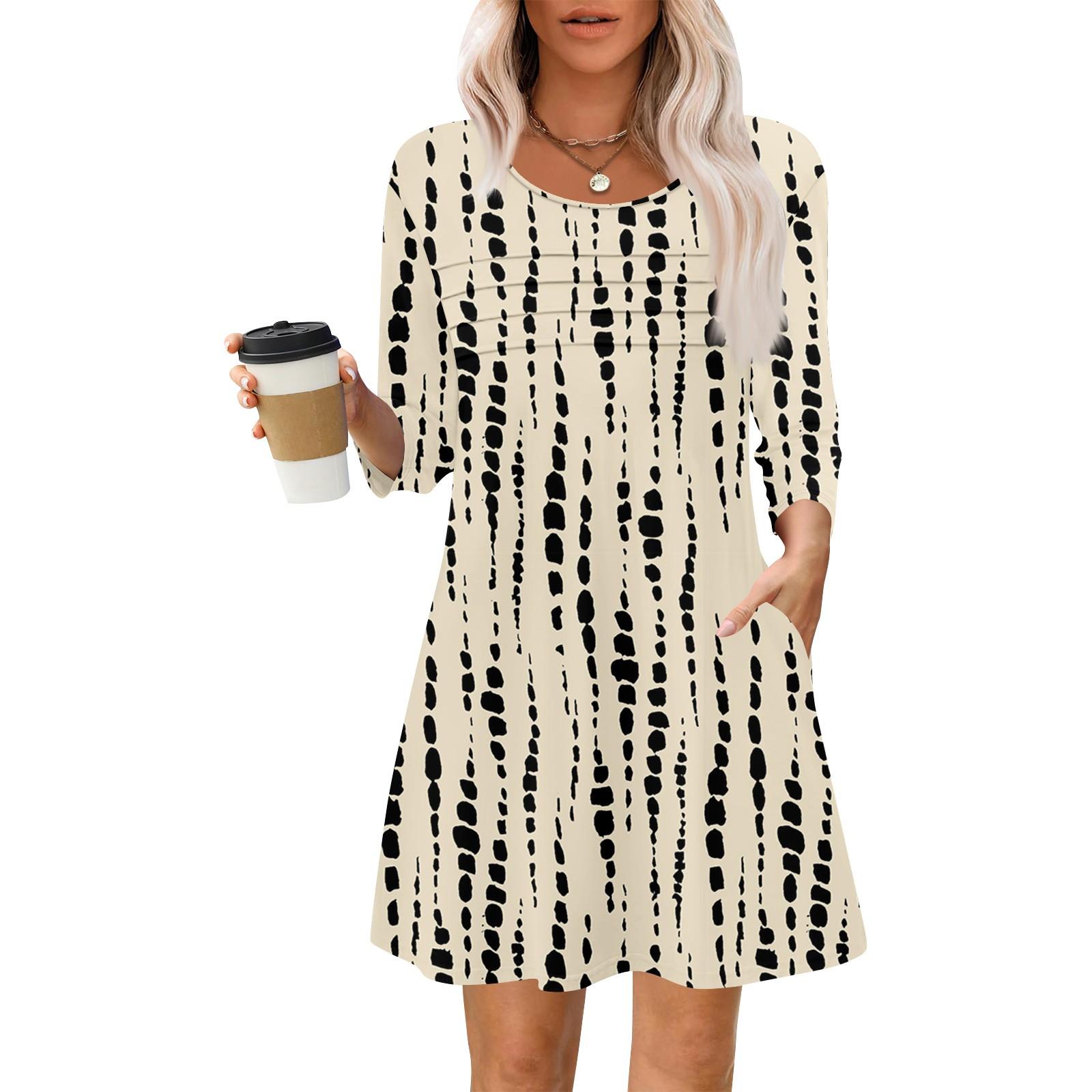 

Женские летние повседневные лепестковые узкие полосатые платья с длинным рукавом и плиссировкой с цветочным принтом L бежевый