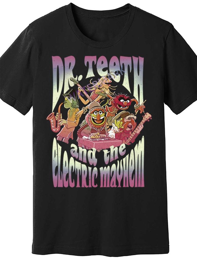 Dr Teeth Mens Black Short Sleeve TShirt Fun Cartoon Graphic And The Electric Mayhem Design 100 Cotton