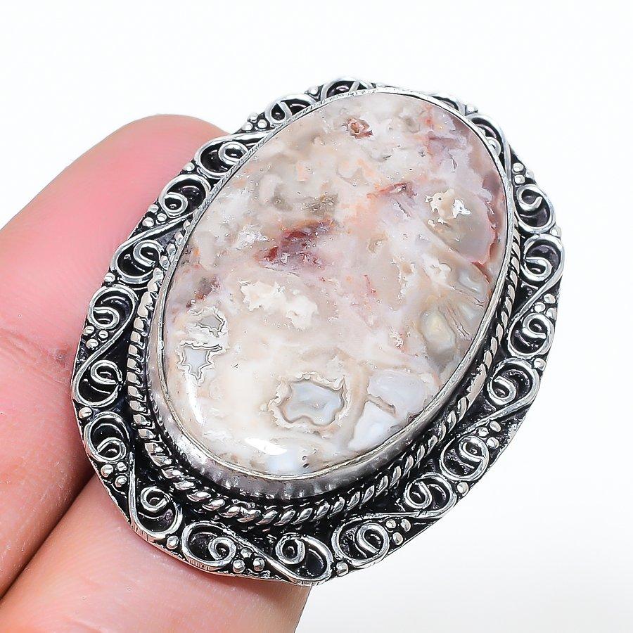 Natural Laguna Lace Agate Gemstone 925 Sterling Silver Jewelry Ring Size 8 AR-17040