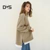 Women Sweatshirt Round Neck Long Sleeve Solid Color Loose Fit Pullover Tops Fake Two Pieces Side Slit Design Casual Sport Tops