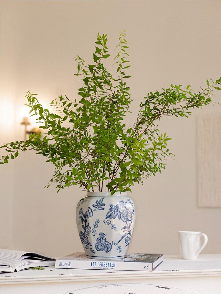 Blue and White Porcelain Octagonal General Jar Ceramic Vase Ornament Vintage Flower Arrangement Container Room Flower Vase New