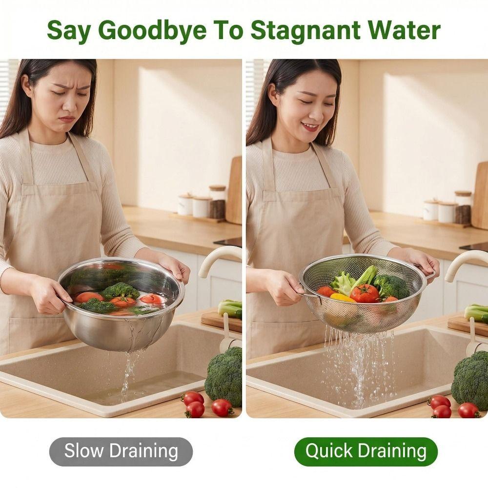 Solid Ring Base Vegetable Washing Basin Fine Mesh Filter Draining Basket Kitchen