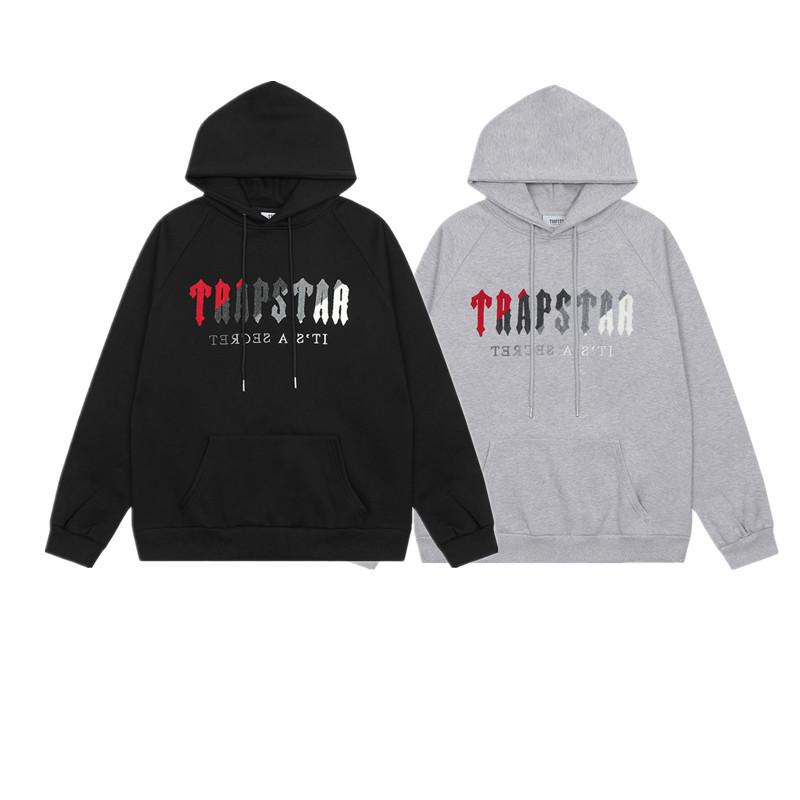 European and American Trendy Brand Red and Gray Towel Embroidered Velvet Male Couple High Street Casual Sweater Trousers Set