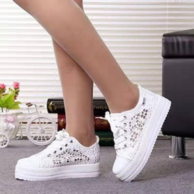 4 New women's shoes hollow mesh breathable muffin thick-soled casual single shoes women