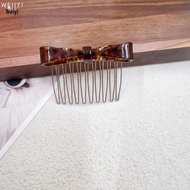 Elegant Acetate Bow Hairpin with Comb for Stylish Bangs and Flyaway Control