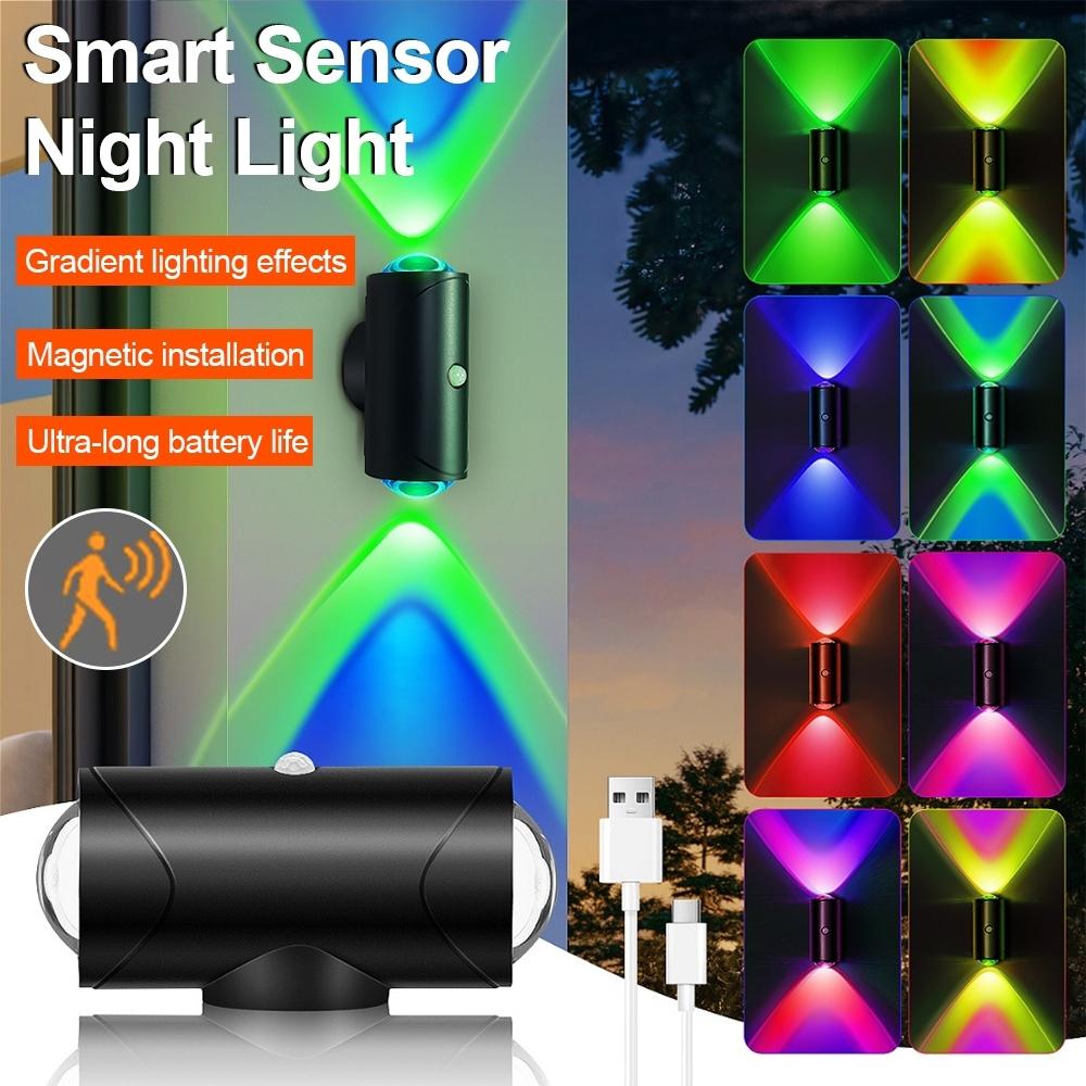 Luz Nocturna LED con Sensor de Movimiento Cambio de Color RGB Recargable por USB Inalámbrica Lámpara de Pared para Dormitorio Escaleras Pasillo Jardín Lámpara de Escalón Magnética