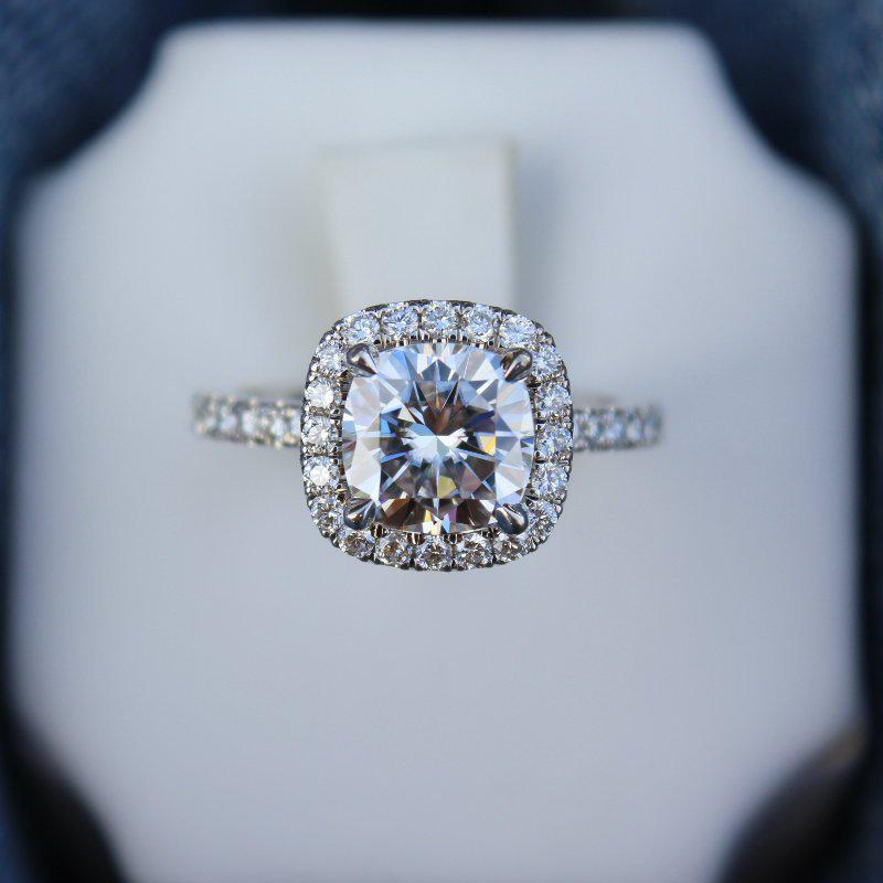 PT950 Platinum-Plated Square Cut Moissanite Proposal Ring with Eight Hearts and Arrows CZ, Open Design for Women