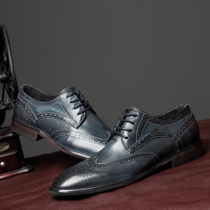 Mens Shoes Casual Luxury Derby Shoes Genuine Leather Business Brogue Shoes Pointed Toe Elegant Formal Shoes High Quality Oxford
