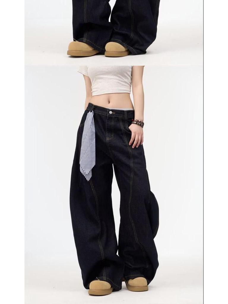 Damen Jeans 2025 Herbst/Winter Retro Locker Weites Bein mit Taschen Design