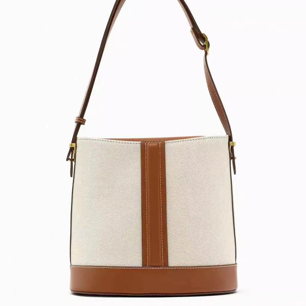 

Fashion Canvas Bucket Bag Large Splicing Handbags Luxury Shoulder Bag Crossbody Bags for Women Tote Female Purses 33.5x24.6x14.8cm
