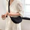 Women Solid Color Zipper Dumpling Bun Inclined Satchel Bag Leisure Large Capacity Shoulder Bags Wrinkled Adjustable Band Strap