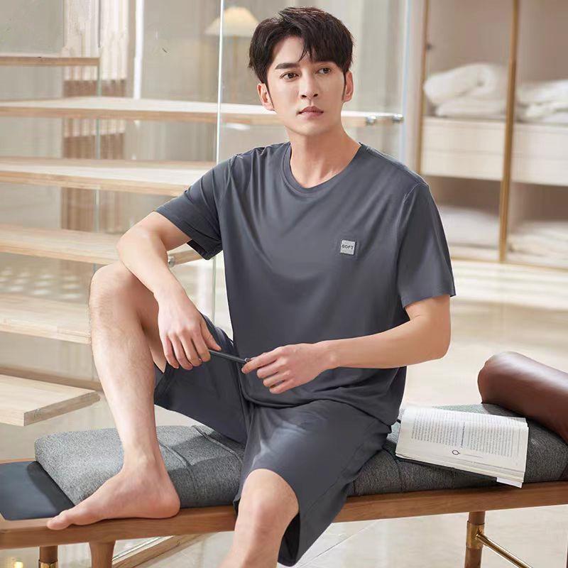 Herren Sommer Kühlendes Pyjama-Set - Kurzarm und Shorts, Lässige und Leichte Hauskleidung
