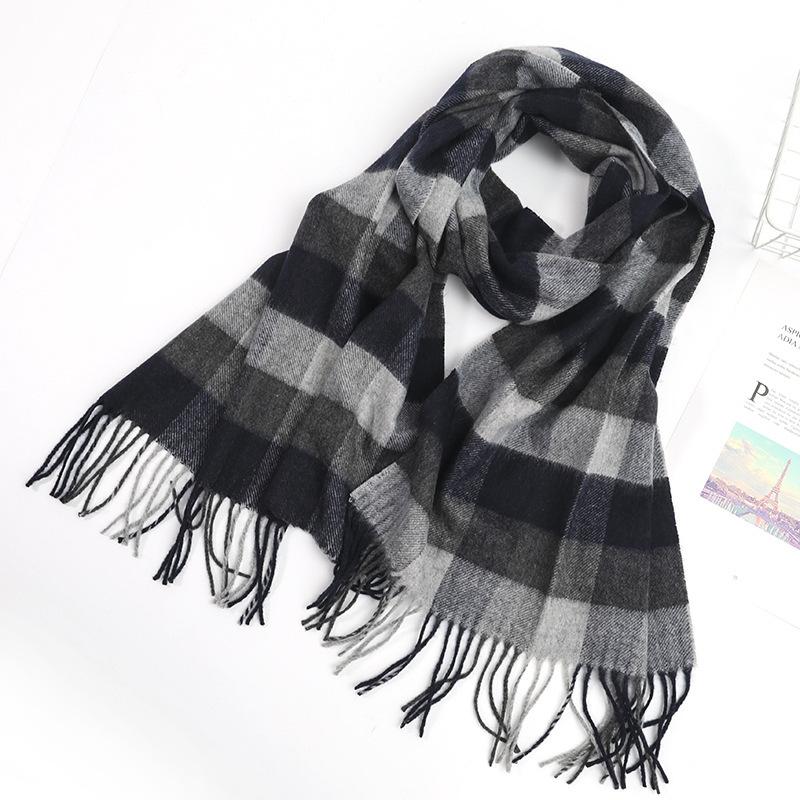 Cashmere Wool Scarf Women's Winter Warm Men's Scarf Autumn and Winter New Tassel Korean Style Plaid Scarf