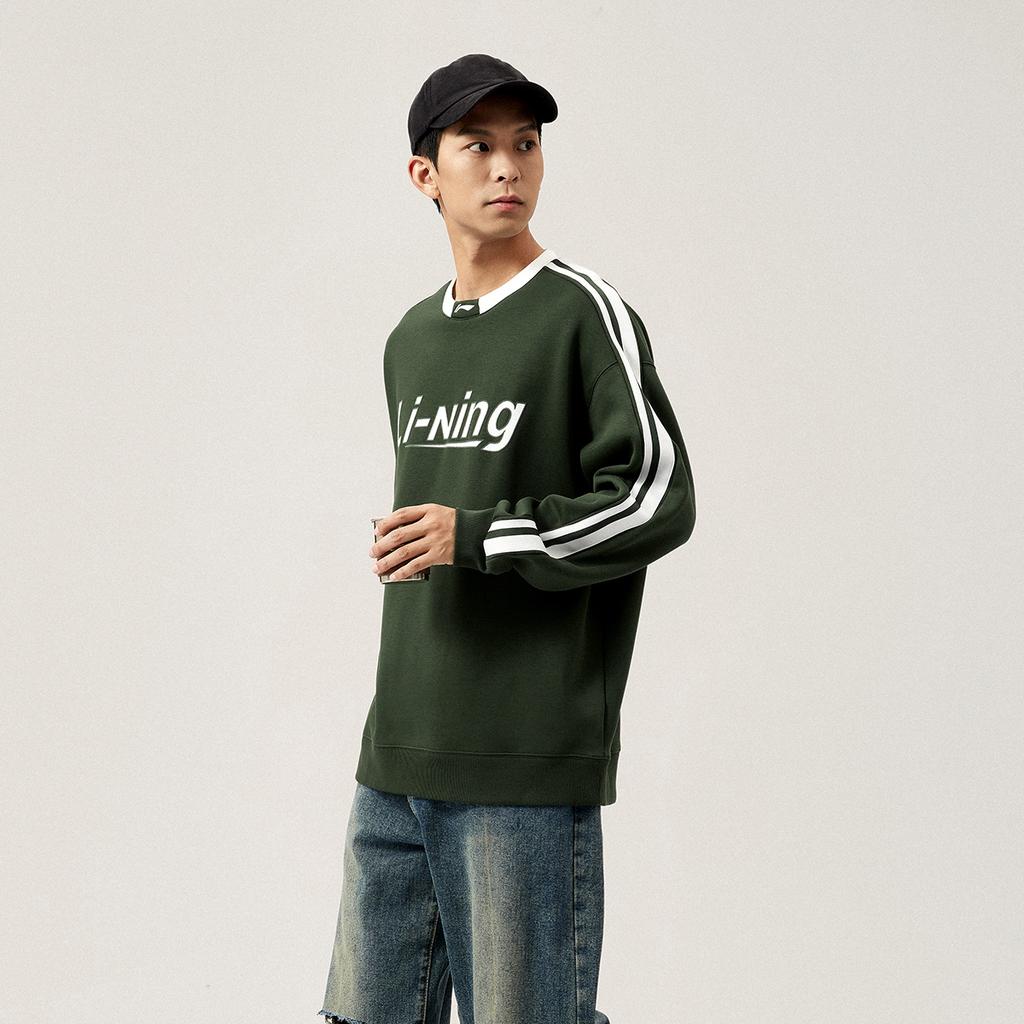 Li Ning Sports Lifestyle Series Antistatic Antibacterial Warm Comfortable Casual Fleece Loose Pullover Sweatshirt Unisex Sweatshirt AWDUB71-7