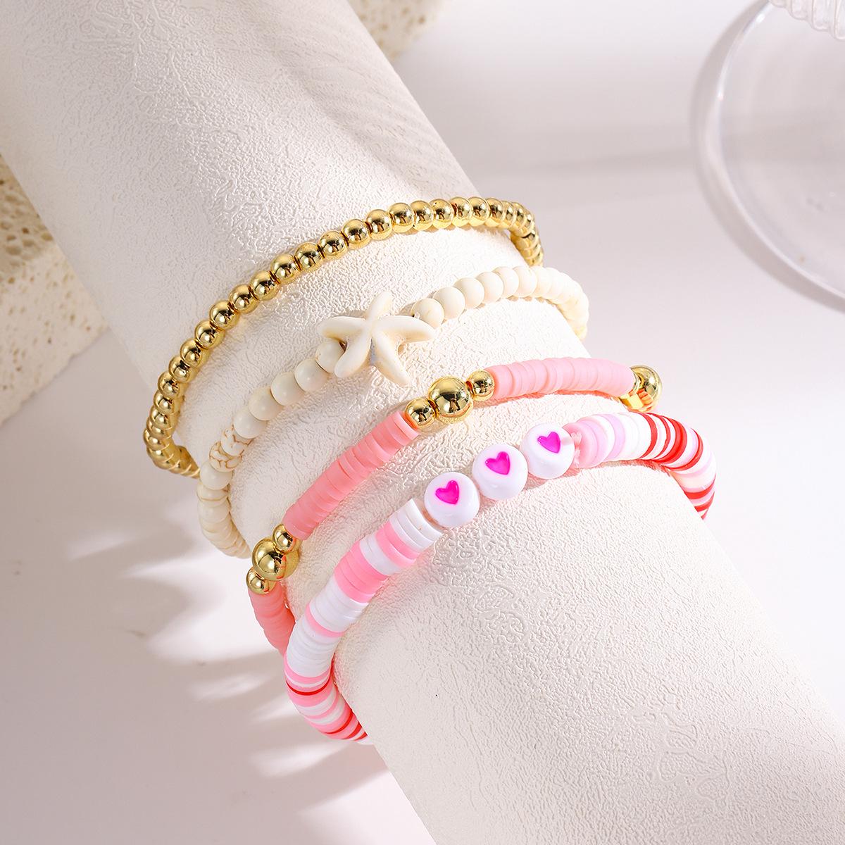 Colorful Summer Beach Women s Polymer Clay Beaded Bracelet Set - 4 Pieces