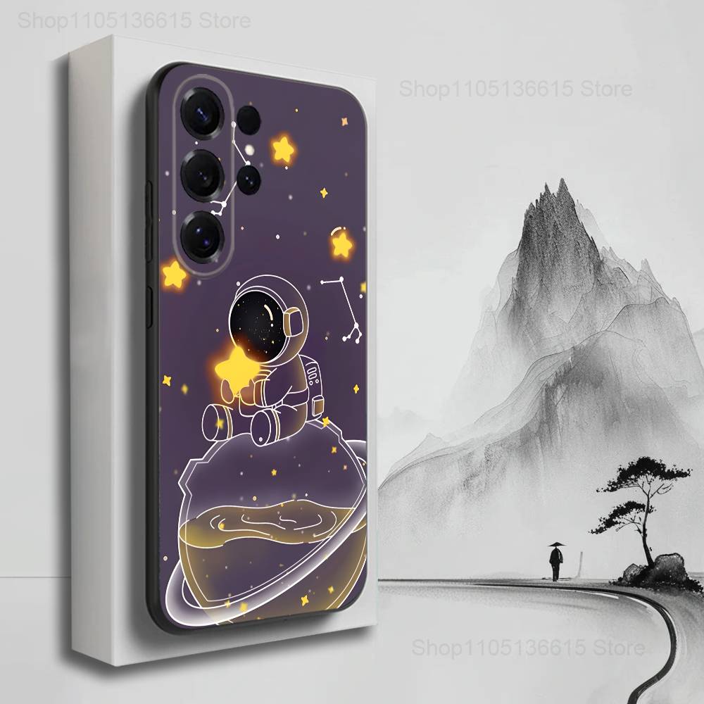 Cartoon Astronaut Space Case For Samsung S22,S25,S20,S10,Plus,Ultra,S24,S23,FE,S21,S9,Lite,Soft Silicone Black