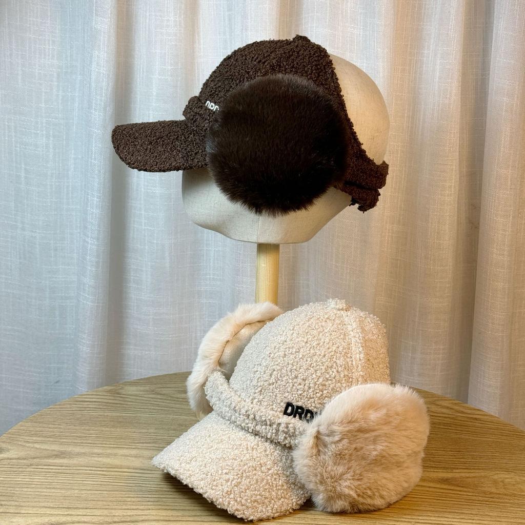 Winter New Style Lamb Wool Empty Top Baseball Hat for Women Thickened Warm and Versatile Letter Embroidered Peaked Cap