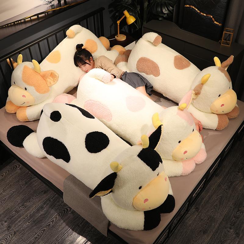 90/110CM Lovely Milk Cow Plush Toys Cartoon Stuffed Animal Cattle Dolls Sleeping Pillow for Girls Birthday Gifts
