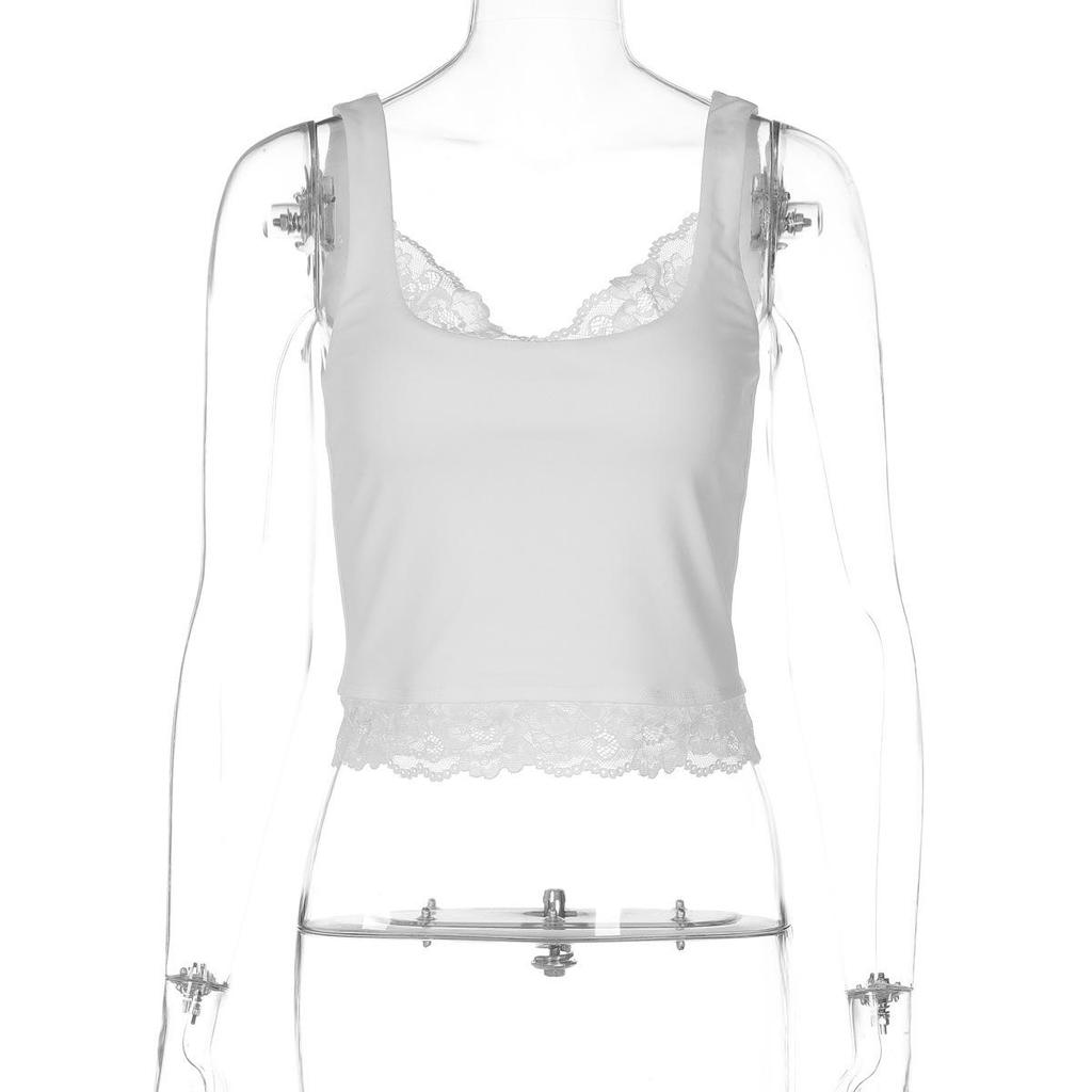 2026 Summer Sexy Lace Trim Solid Color Hot Girl Style Tank Top for Women