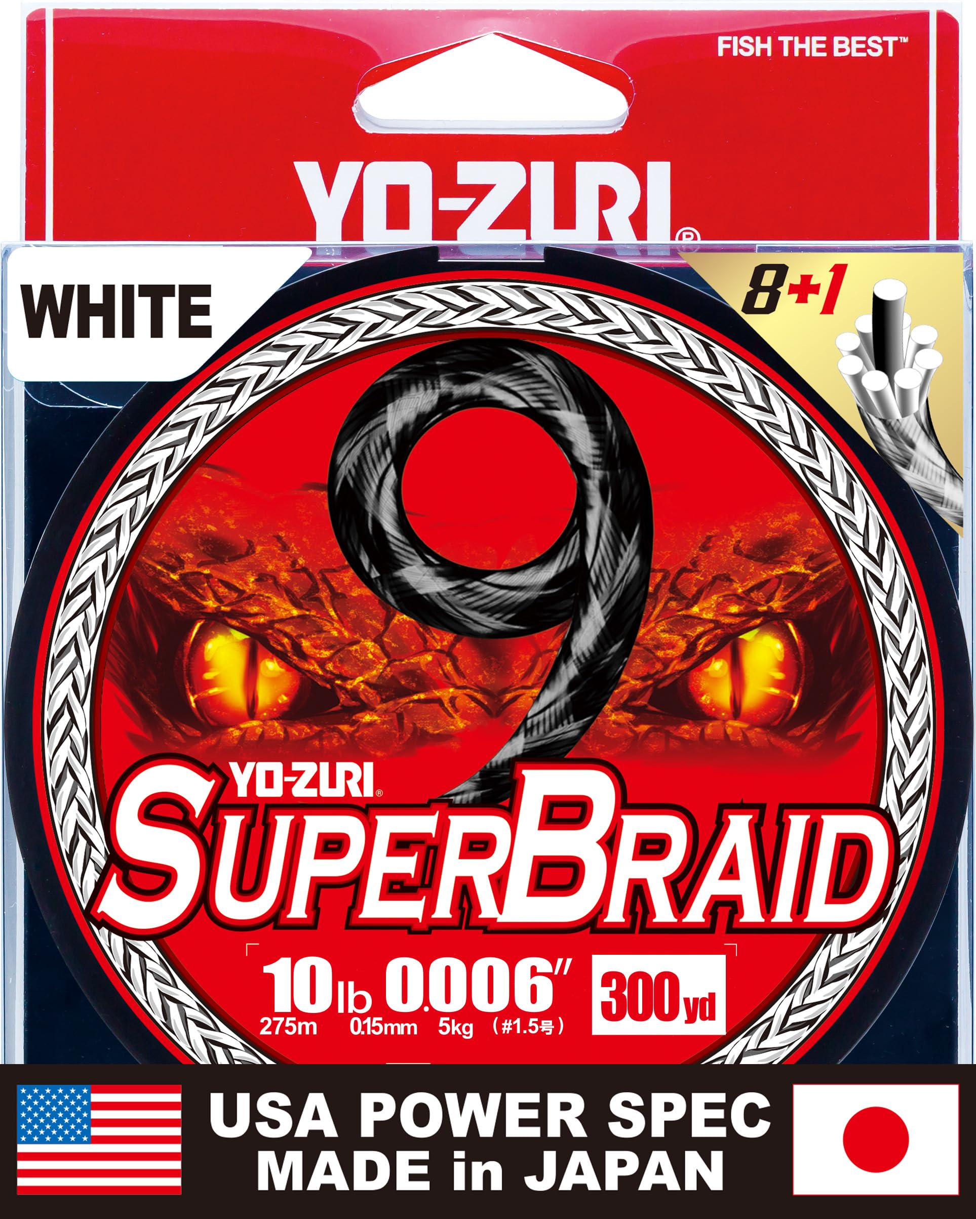 

PE Line Super Braid 9 300YDS 10Lbs White YO-ZURI Color белый