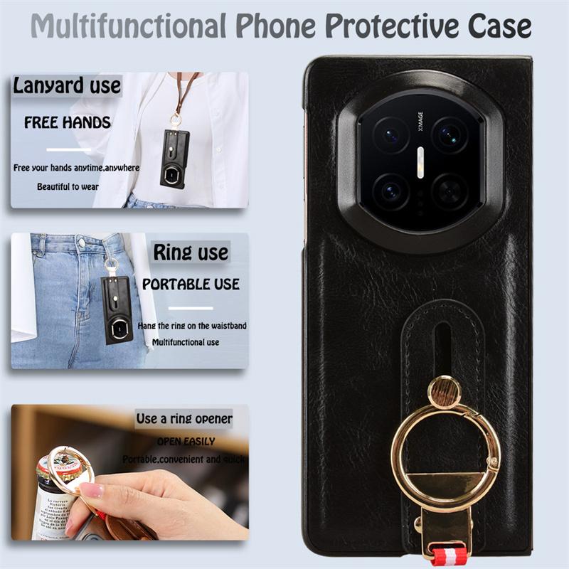 For Huawei Mate X7 Fashion Ring WristStrap Leather Phone Holder Case For Huawei Mate X7 Drop-Resistant Phone Cover For Mate X7 чёрный