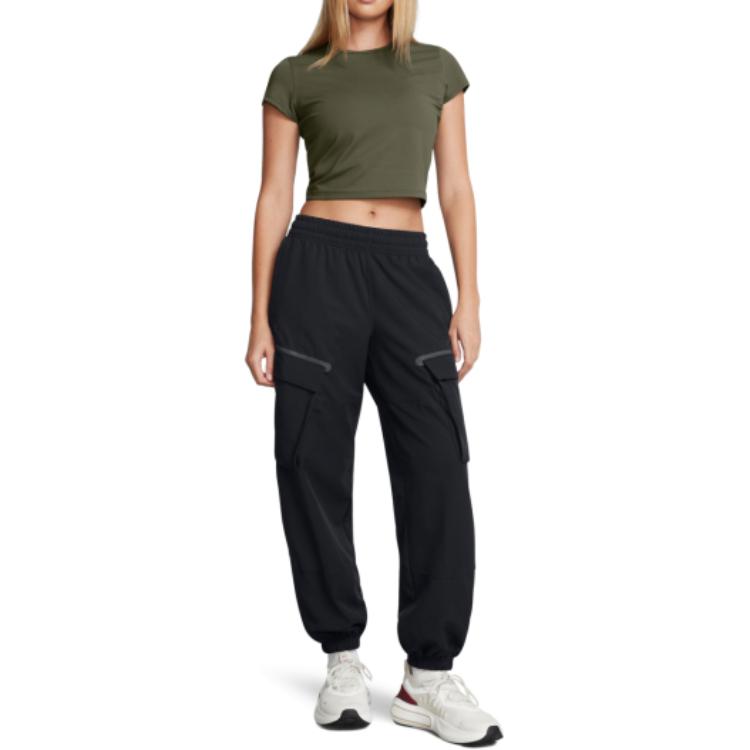 Under Armour Pantaloni casual da donna da esterno comodi a tinta unita tessuti a vita media nero 1386481-001